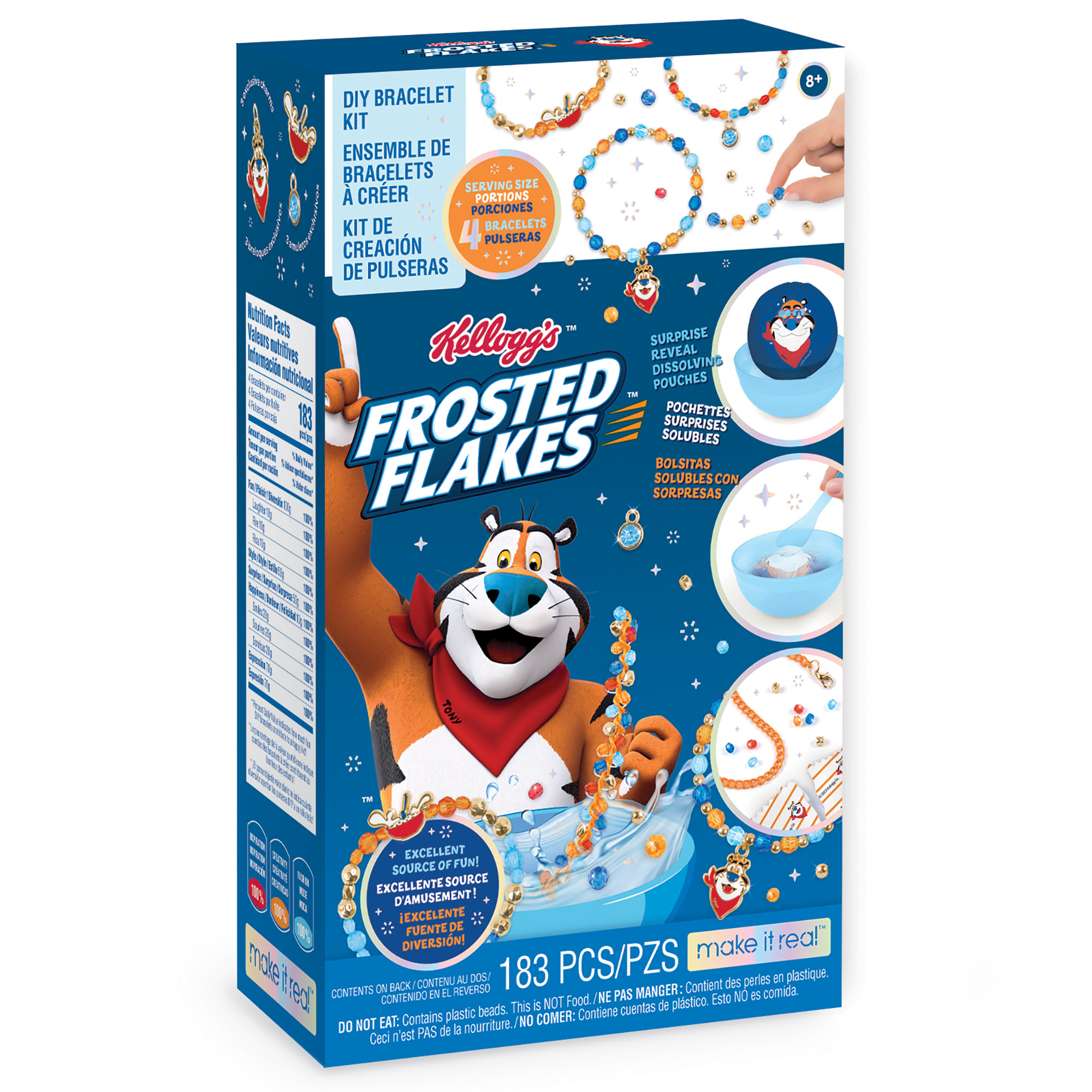 Make It Real: Kellogg's Cearlsly Cute - Frosted Flakes - DIY Bracelet Kit, 183 pcs, Tony The Tiger Charms, Create 4 Cereal Themed Bracelets, Tweens, Girls \u0026 Kids Ages 8+